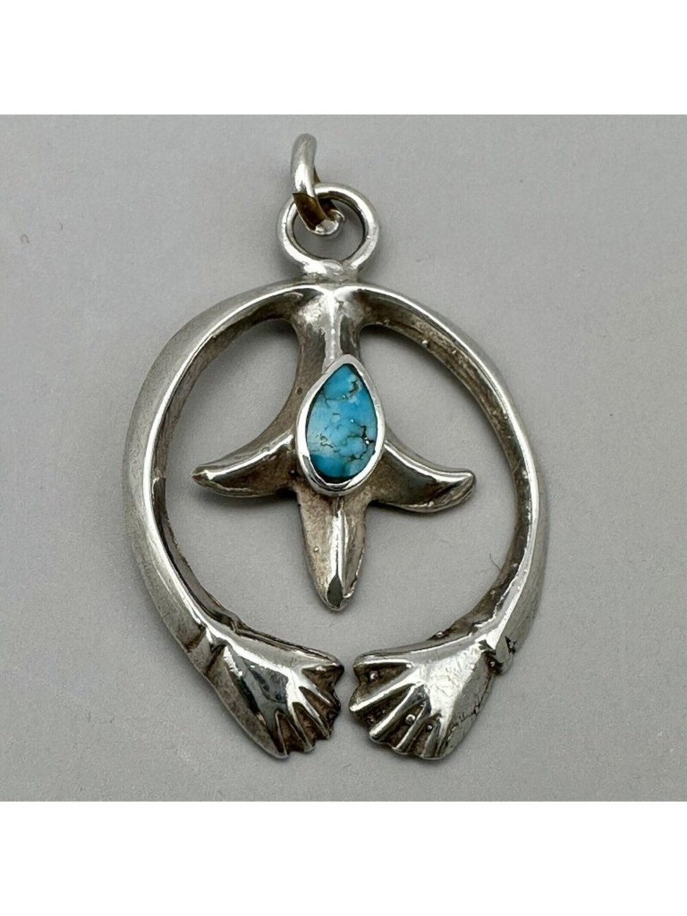 Native American Navajo Naja Pendant Turquoise Bezel Set Cast Sterling Silver
